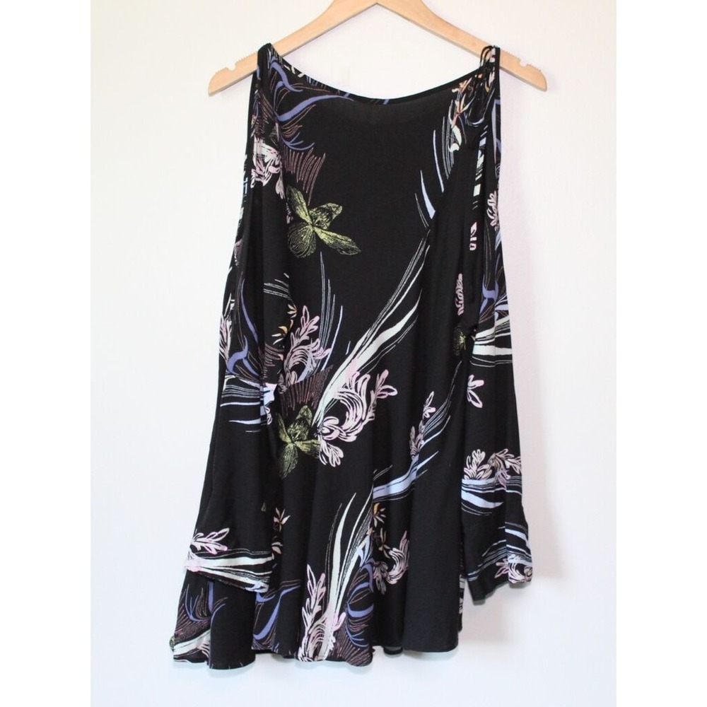 Free People Clear Skies Floral Cold Shoulder Tunic Top Mini Dress Black Size XS - Picture 7 of 12